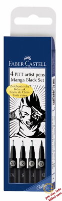 PITT umelecké perá Manga Black set, Etui 4ks (B, F, S, XS), Faber Castell