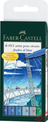 Umelecké perá PITT set 6 odtieňov modrej, Faber Castell