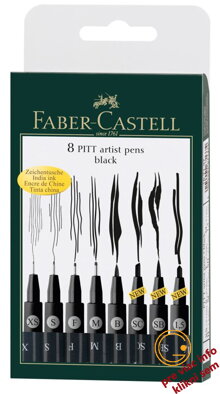 Umelecké perá set 8 (XS, S, F, M, B, SC, SB, 1,5) čierna, Faber Castell