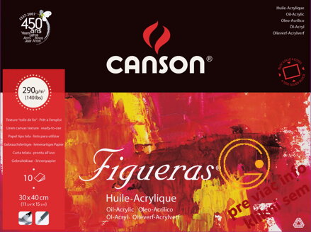 Figueras blok 24x33cm, 10listov pre olej a akryl 290 g/m2, Canson 