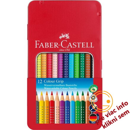 Pastelky akvarelové Colour Grip set 12 farebné v plechu, Faber Castell