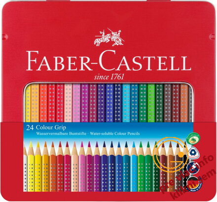 Pastelky akvarelové Colour Grip set 24 farebné v plechu, Faber Castell