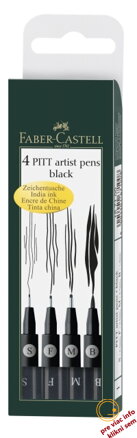 Umelecké perá PITT set 4 (S, F, M, B) čierna, Faber Castell