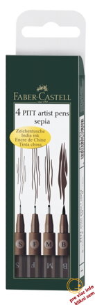 Umelecké perá PITT set 4 (S, F, M, B) sépia, Faber Castell