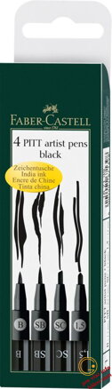 Umelecké perá PITT set 4 (SB, SC, 1.5, B) čierna, Faber Castell