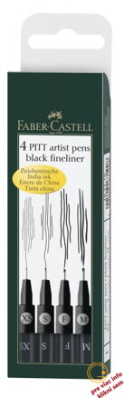 Umelecké perá PITT set 4 (XS, S, F, M) čierna, Faber Castell