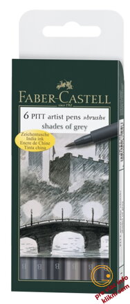 Umelecké perá PITT 6 odtieňov sivej set, Faber Castell