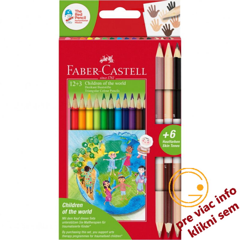 Pastelky Deti sveta Triangular set 12+6 farebné, Faber Castell
