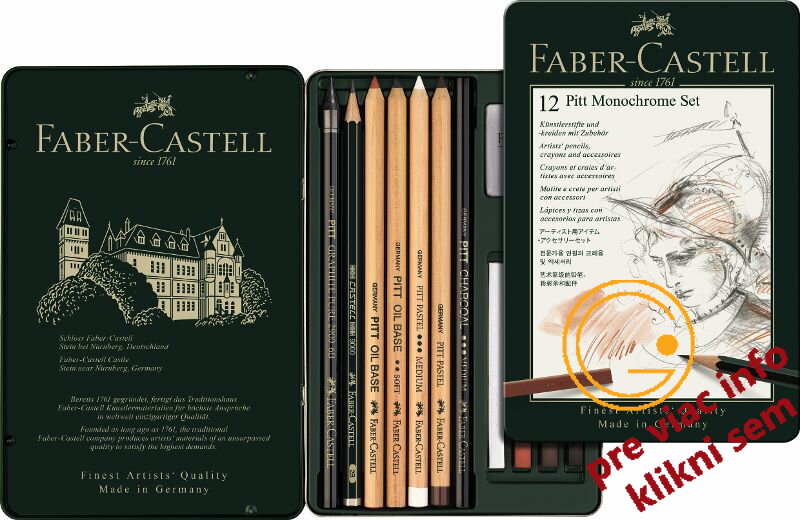Pitt Monochrome set 12ks plech, Faber Castell Pitt Monochrome set 12ks plech, Faber Castell
